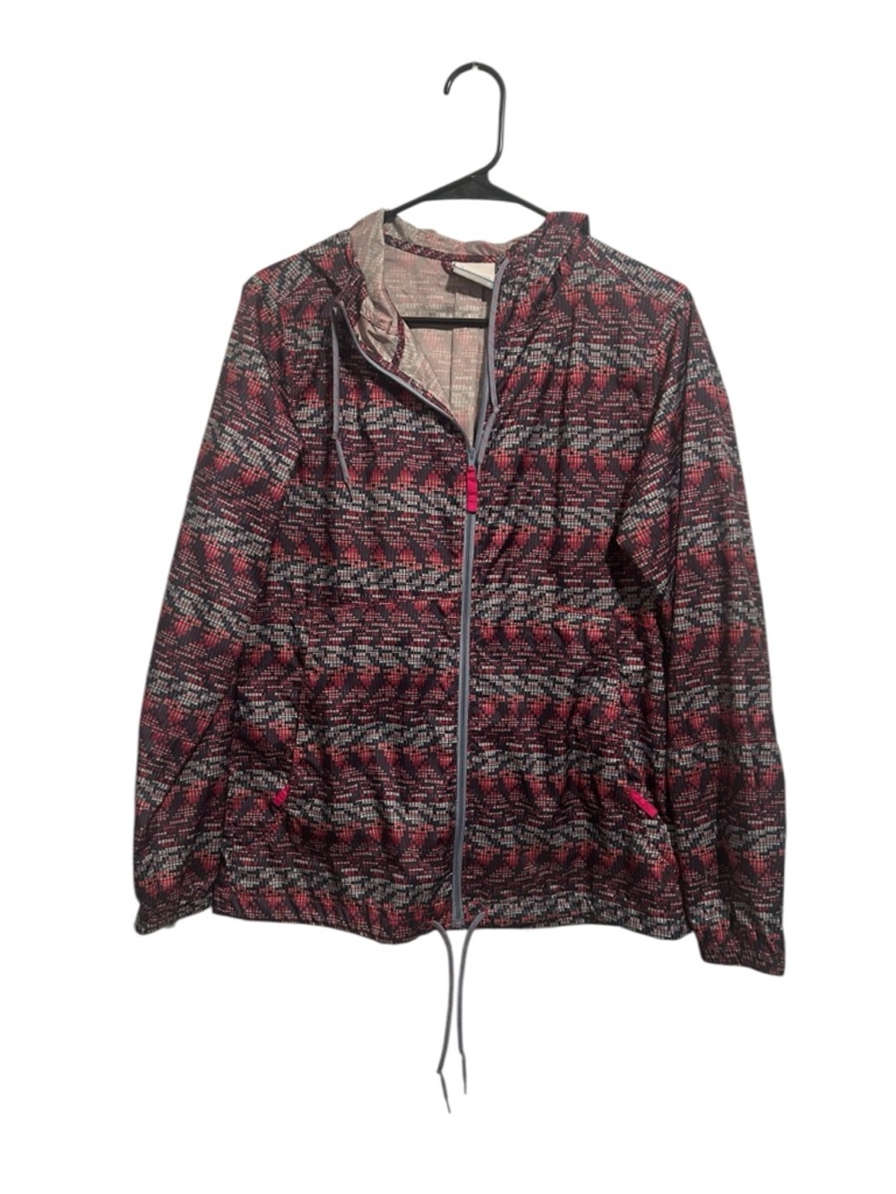 Columbia Retro Pattern Hooded Zip Utility Rain Jacket